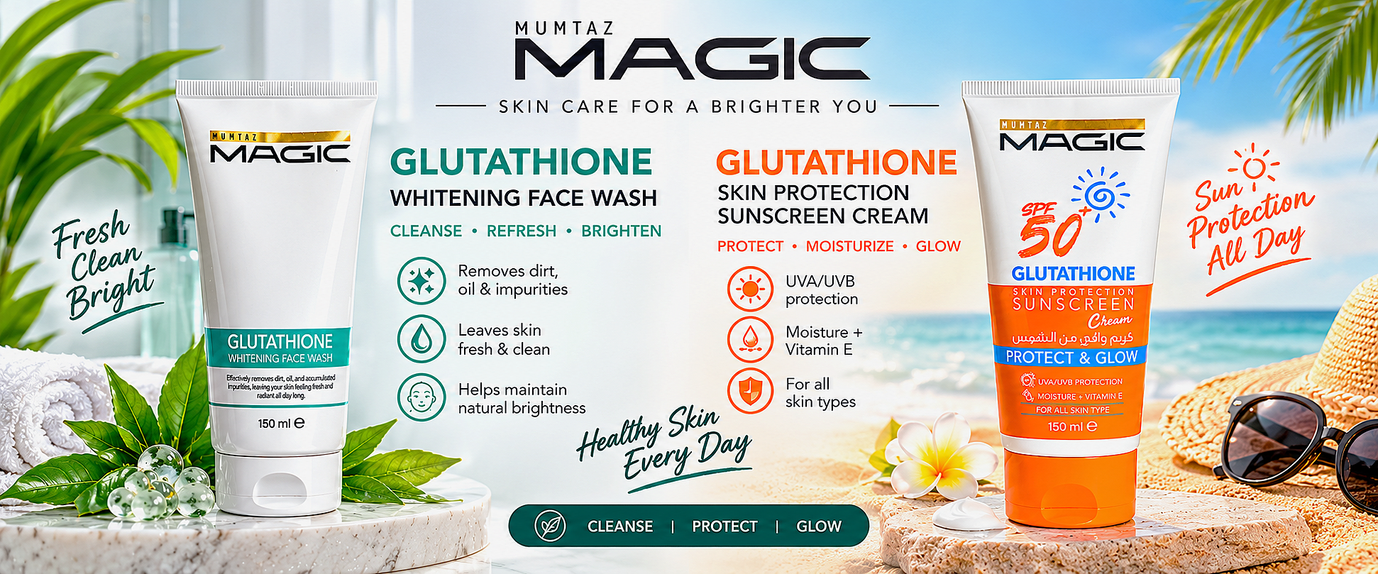 mumtaz magic , sunscreen , facewash